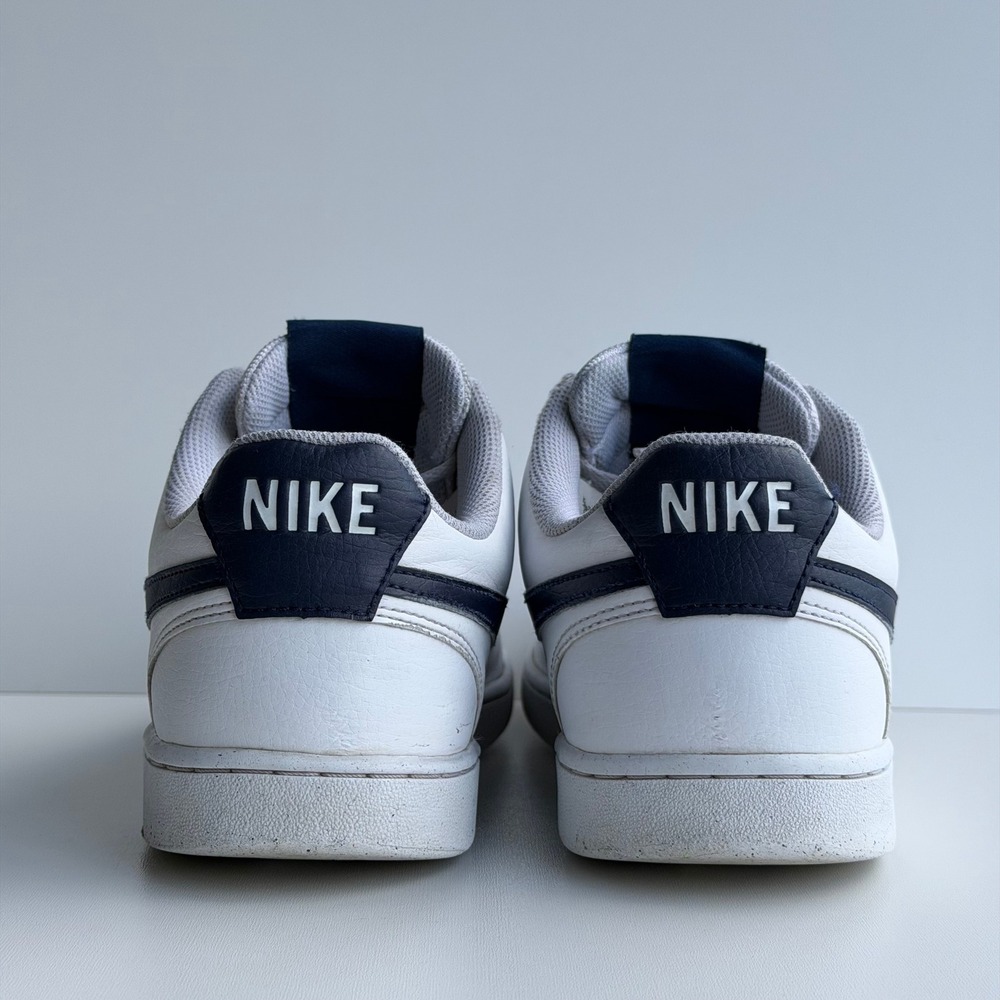 Nike Court Vision Low Mens 10 White Navy Leather Retro Basketball Shoes Y2K - Picture 6 of 9